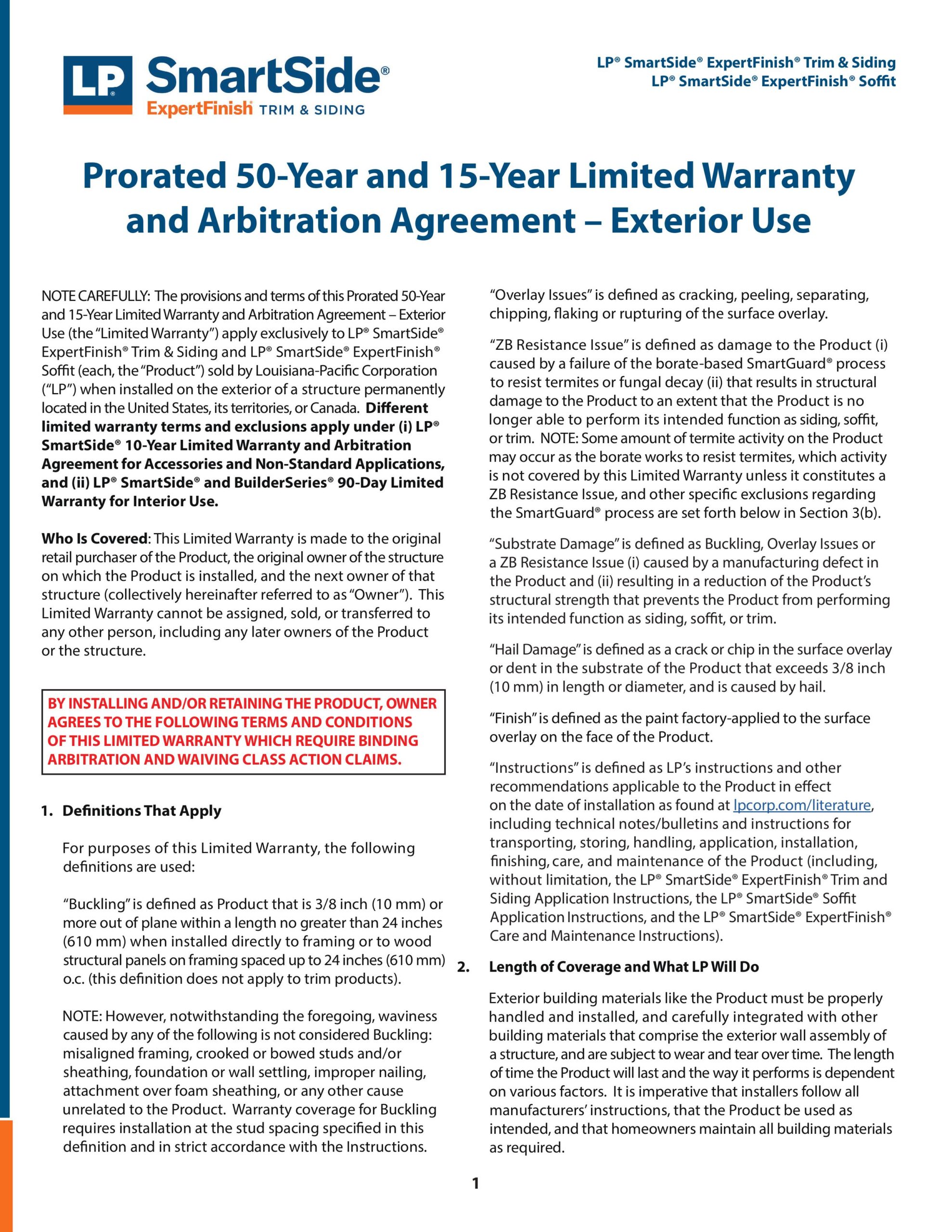 Lp smartside expertfinish warranty pages