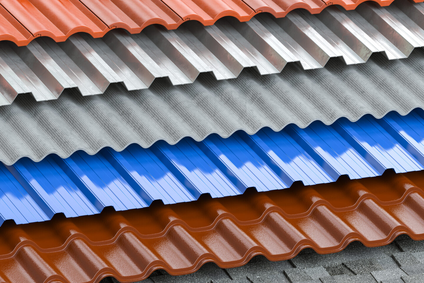 Different types of roof coating. background from layers of sheet